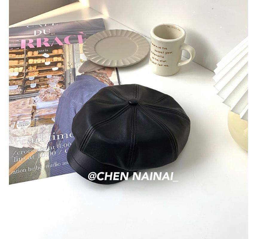 Faux Leather Newsboy Cap