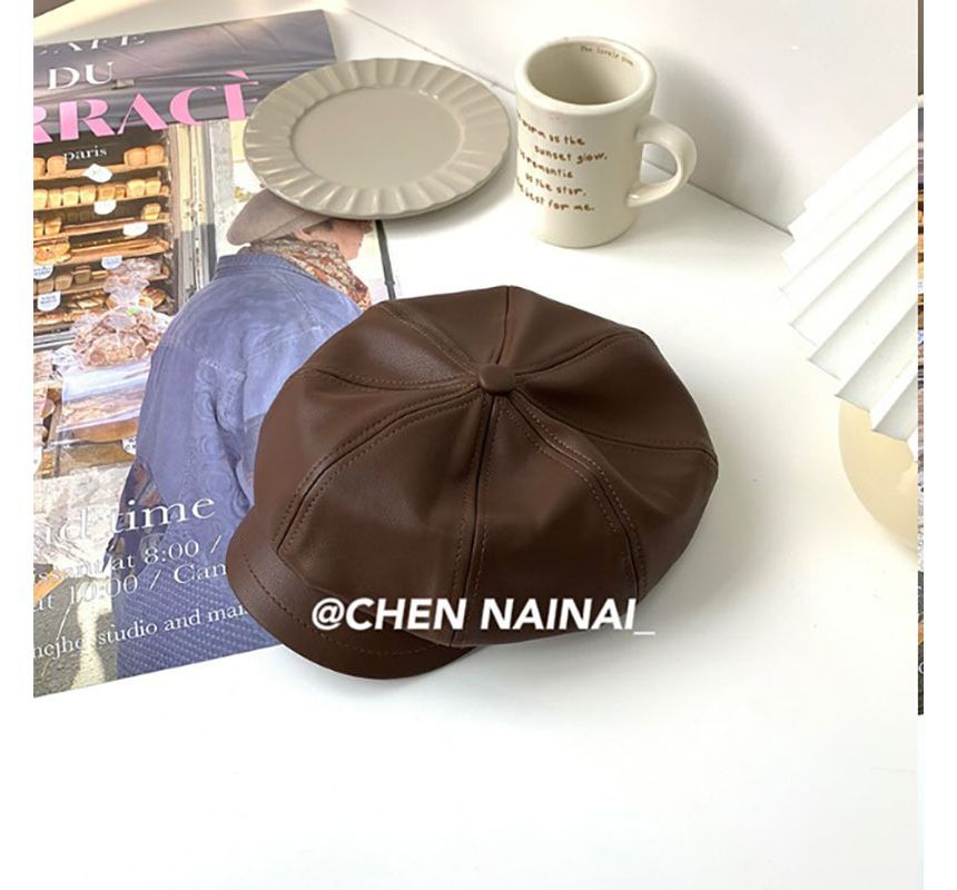 Faux Leather Newsboy Cap