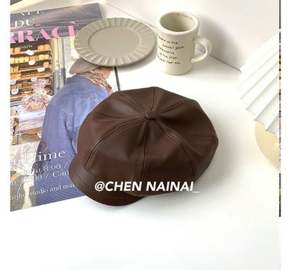 Faux Leather Newsboy Cap