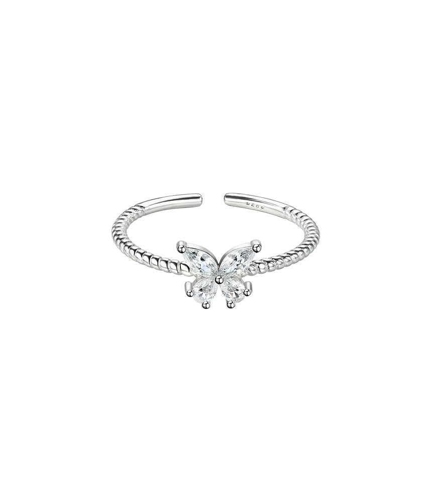 Butterfly Rhinestone Sterling Silver Open Ring