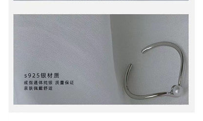 Faux Pearl V Shape Sterling Silver Open Ring