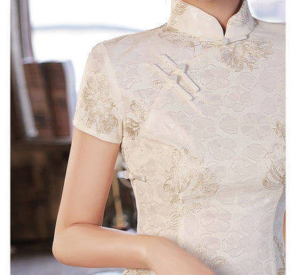 Short-Sleeve Floral Midi Qipao