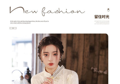 Short-Sleeve Floral Midi Qipao