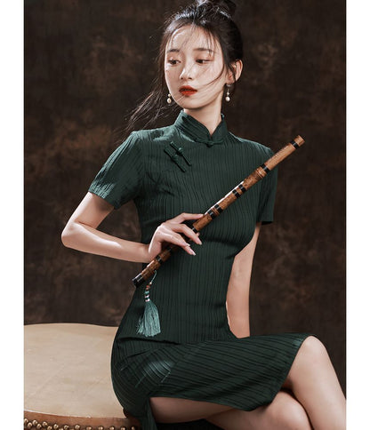 Short-Sleeve Striped Qipao