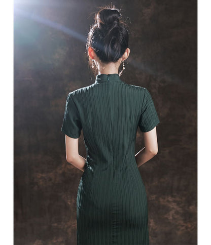 Short-Sleeve Striped Qipao