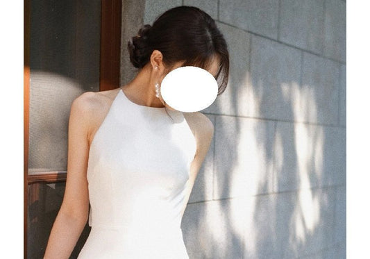 Sleeveless Halter Plain Open Back A-Line Wedding Gown