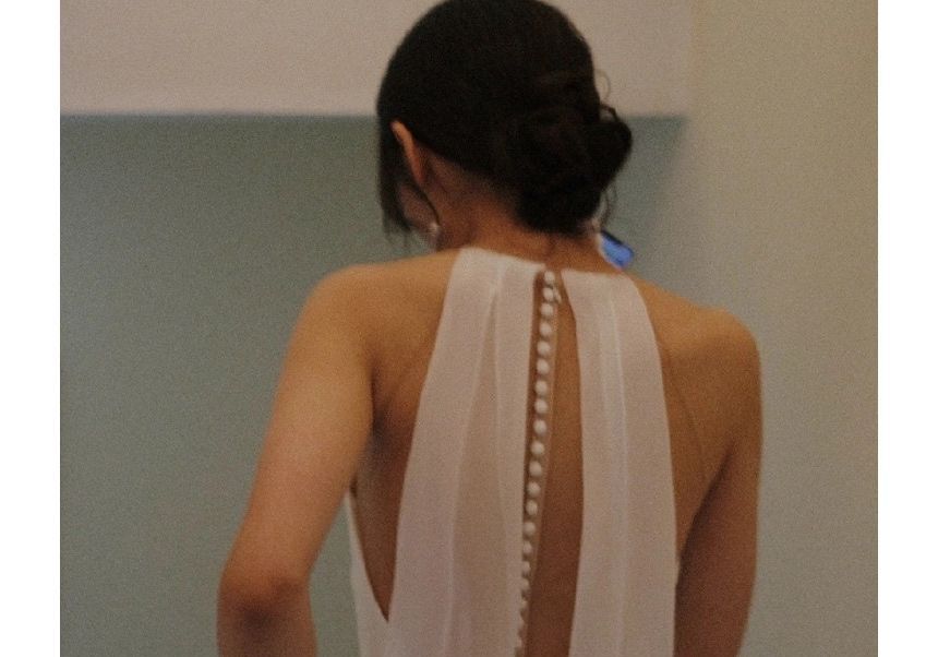 Sleeveless Halter Plain Open Back A-Line Wedding Gown