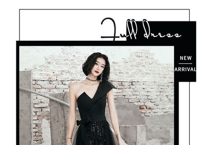 One-Shoulder Gown Evening Sequin Low Fringed High
