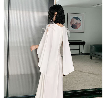 Silt Gown Evening Plain Cape-Sleeve V-Neck A-Line