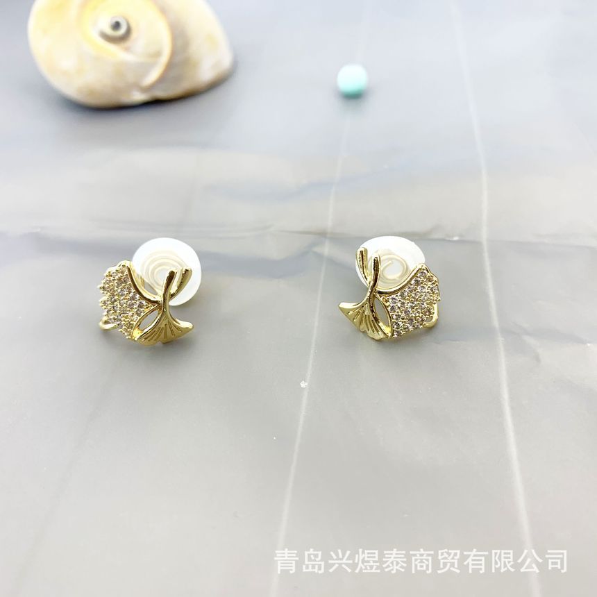 Leaf Rhinestone Alloy Earring