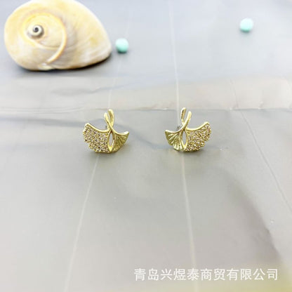Leaf Rhinestone Alloy Earring