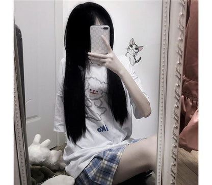 T-shirt ras du cou à manches coudées et imprimé dessin animé