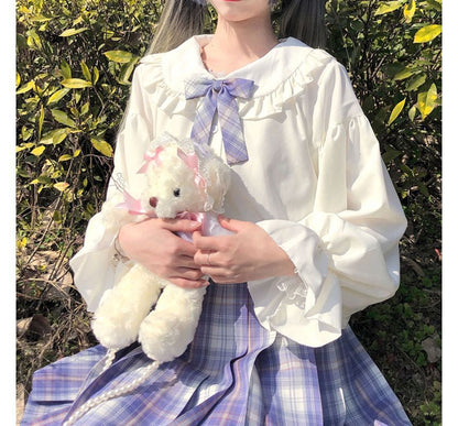 Chemisier boutonné à manches longues et bordure à volants