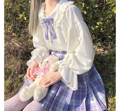 Chemisier boutonné à manches longues et bordure à volants