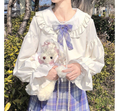 Chemisier boutonné à manches longues et bordure à volants