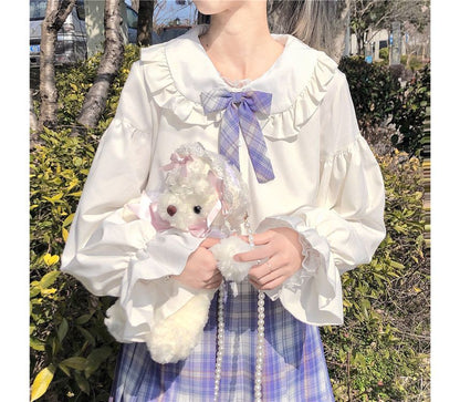 Chemisier boutonné à manches longues et bordure à volants