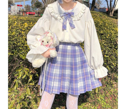 Chemisier boutonné à manches longues et bordure à volants