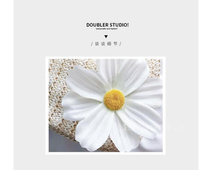 Faux Pearl Strap Woven Bucket Bag