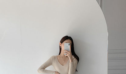 Long-Sleeve Plain Knit Sheath Dress