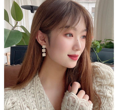 Square Faux Pearl Alloy Dangle Earring