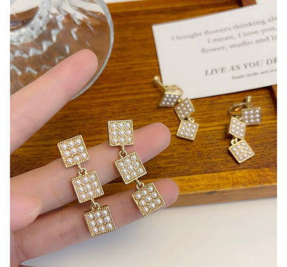 Square Faux Pearl Alloy Dangle Earring