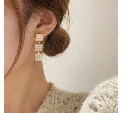Square Faux Pearl Alloy Dangle Earring
