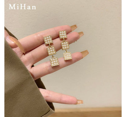 Square Faux Pearl Alloy Dangle Earring