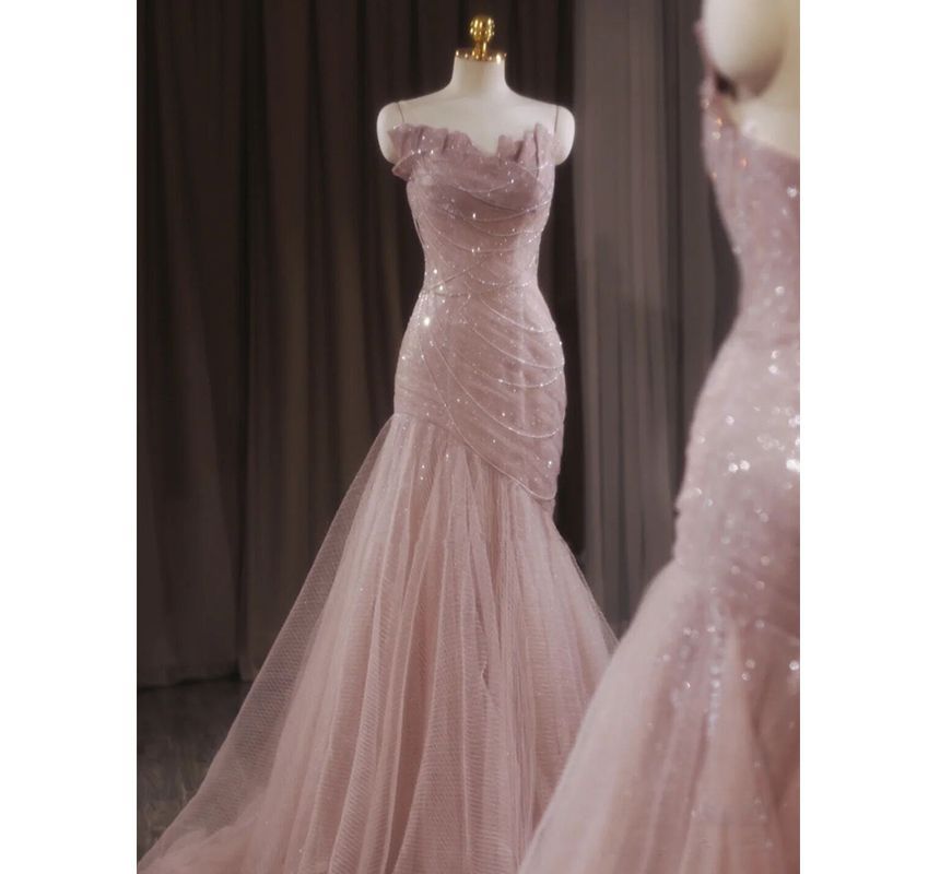 Evening Mermaid Mesh Strapless Trained Gown