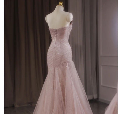 Strapless Mesh Trained Mermaid Evening Gown