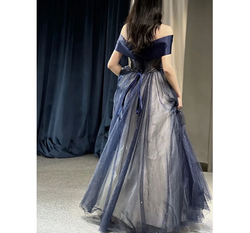 A-Line Off Waist Gown Evening Corset Shoulder