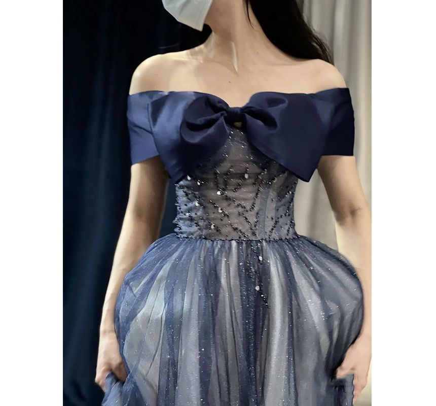 Off Shoulder Corset Waist A-Line Evening Gown