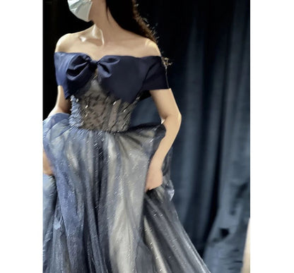 A-Line Off Waist Gown Evening Corset Shoulder