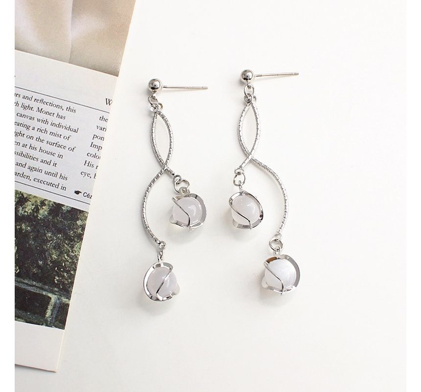 Faux Cat Eye Stone Alloy Fringed Earring