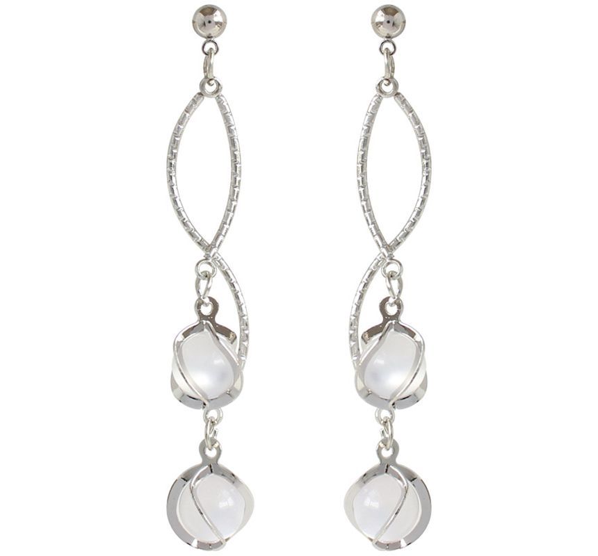 Faux Cat Eye Stone Alloy Fringed Earring