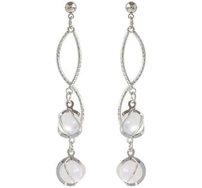 Faux Cat Eye Stone Alloy Fringed Earring