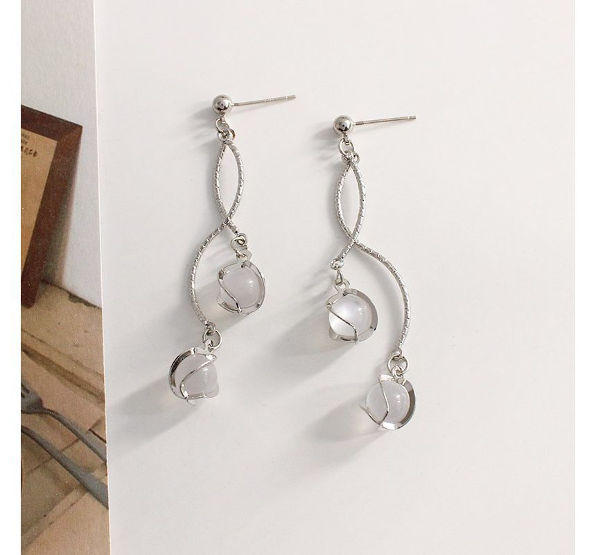 Faux Cat Eye Stone Alloy Fringed Earring