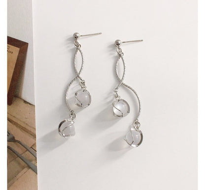 Faux Cat Eye Stone Alloy Fringed Earring