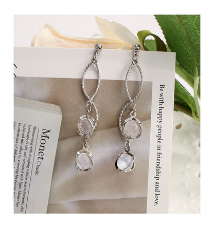 Faux Cat Eye Stone Alloy Fringed Earring