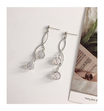 Faux Cat Eye Stone Alloy Fringed Earring