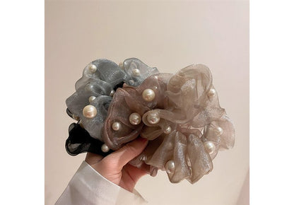 Faux Pearl Organza Scrunchie