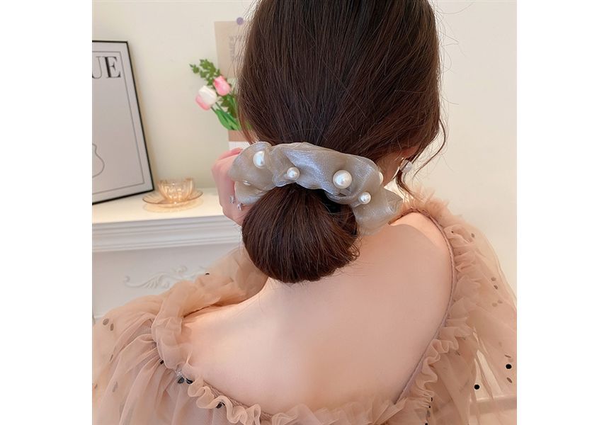 Faux Pearl Organza Scrunchie