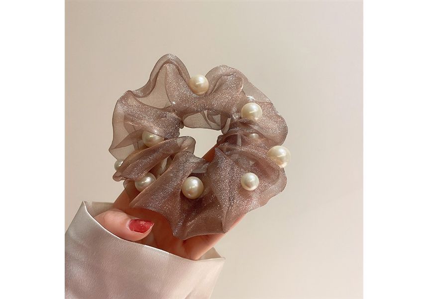 Faux Pearl Organza Scrunchie