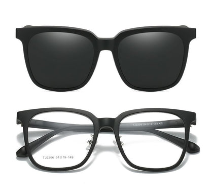 Square Glasses  with Magnetic Snap On Sunglasses