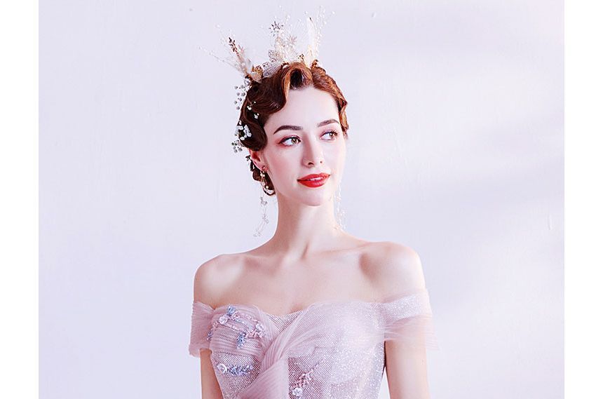 Glitter Floral A-Line Gown Evening Off-Shoulder