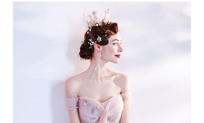 Off-Shoulder Floral Glitter A-Line Evening Gown