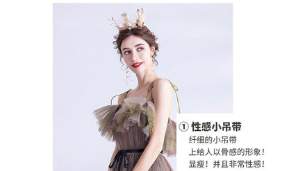 Evening Gradient Glitter Mesh Gown Strap A-Line Spaghetti