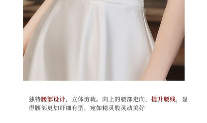 Neck Wedding Puff-Sleeve A-Line Crew Mesh Panel Gown Bow