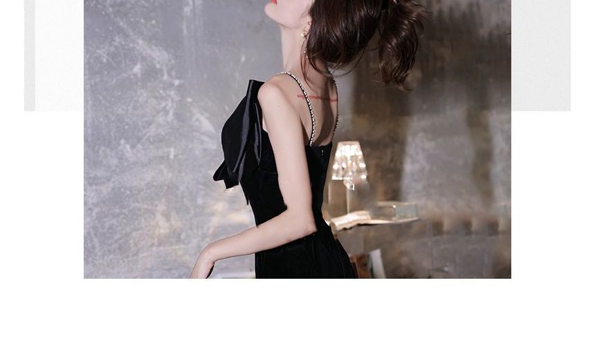 Spaghetti Strap Bow Mermaid Evening Dress