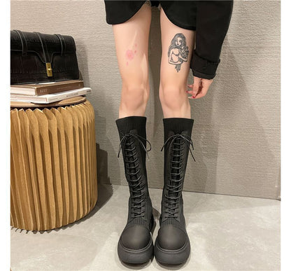 Platform Lace-Up Tall Sock Boots