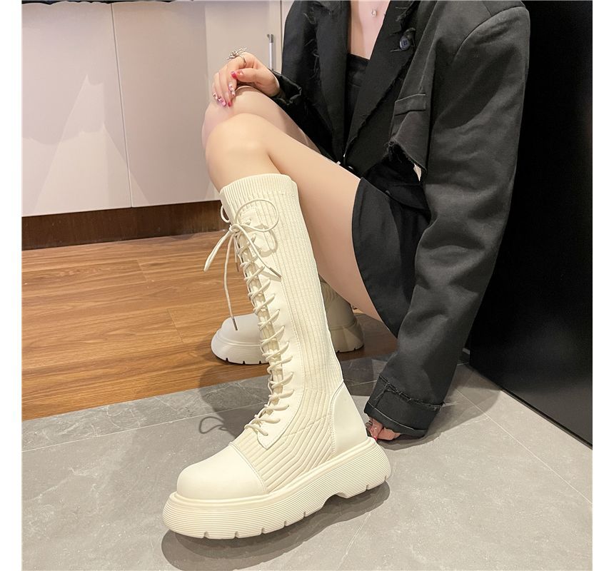 Platform Lace-Up Tall Sock Boots